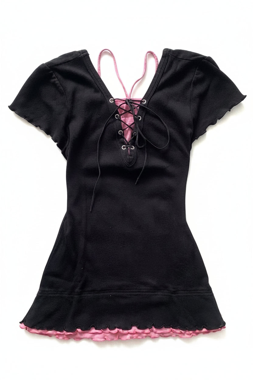 Y2K Grunge Layered Graphic Top