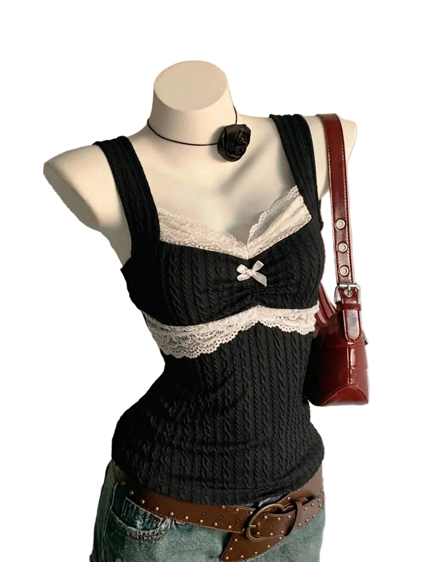 Y2K Lace Bow Babydoll Top