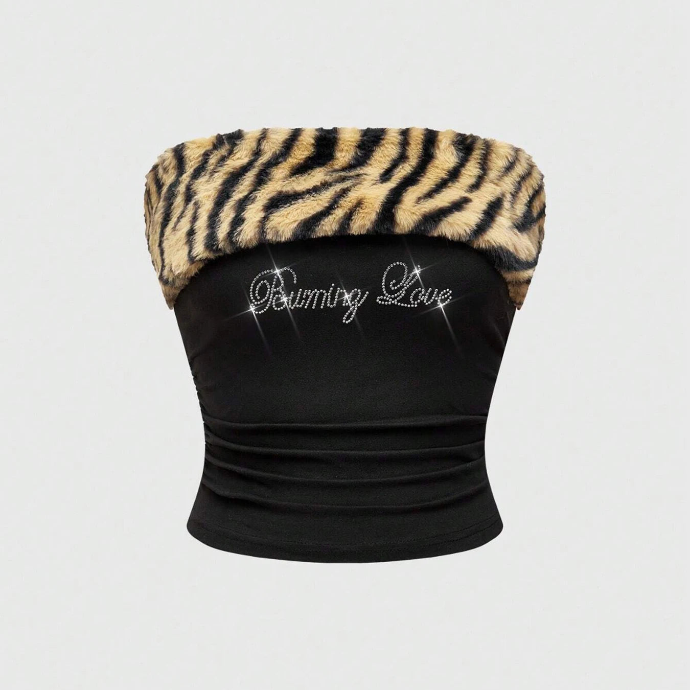Y2K Rhinestone Leopard Print Tube Top