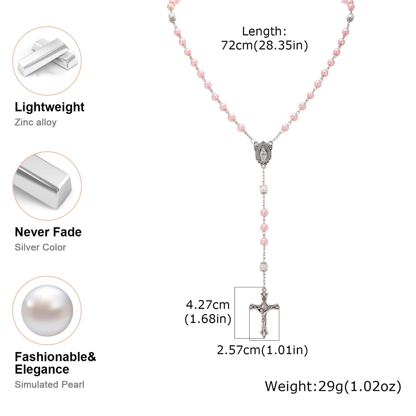 Pink Beaded Cross Pendant Necklace