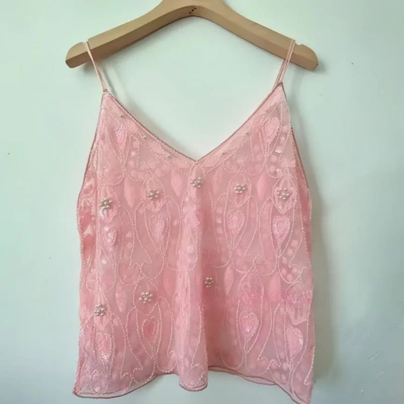 Y2K 2000's See-Through Sequin Top