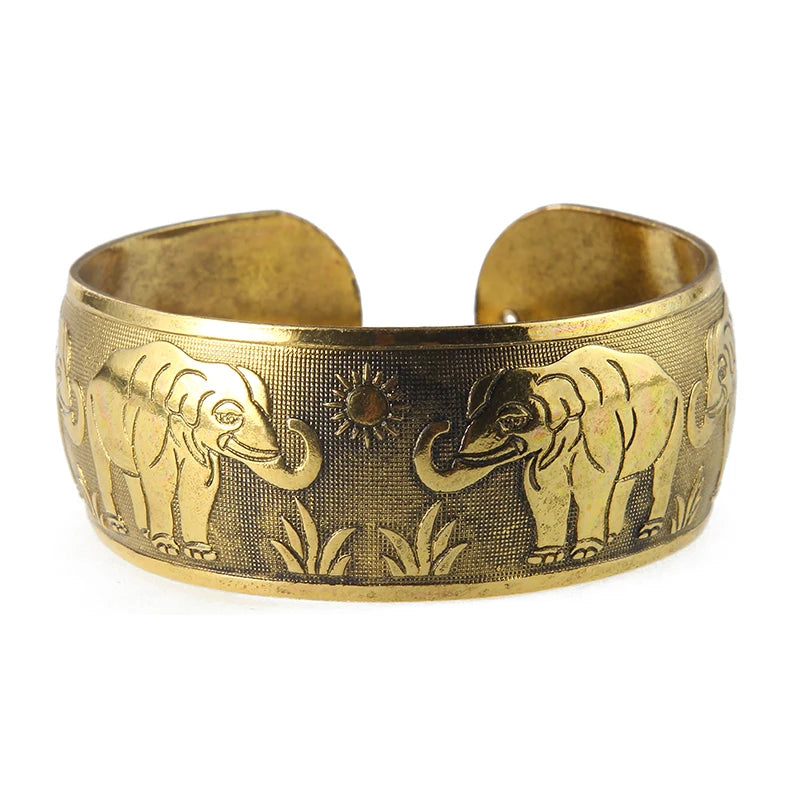 Vintage Gold Elephant Cuff Bracelet