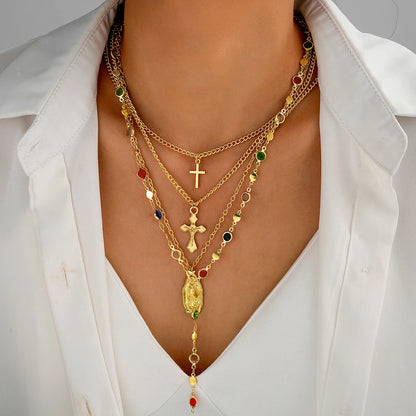 2000's Layered Rhinestone Cross Crystal Necklace