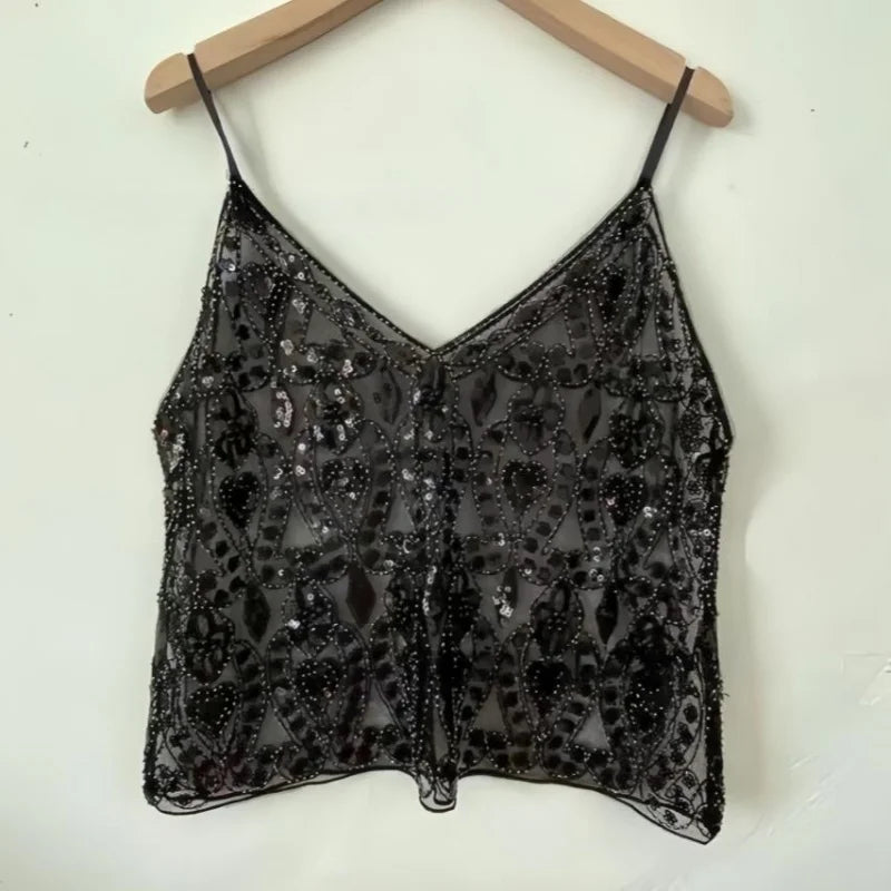 Y2K 2000's See-Through Sequin Top