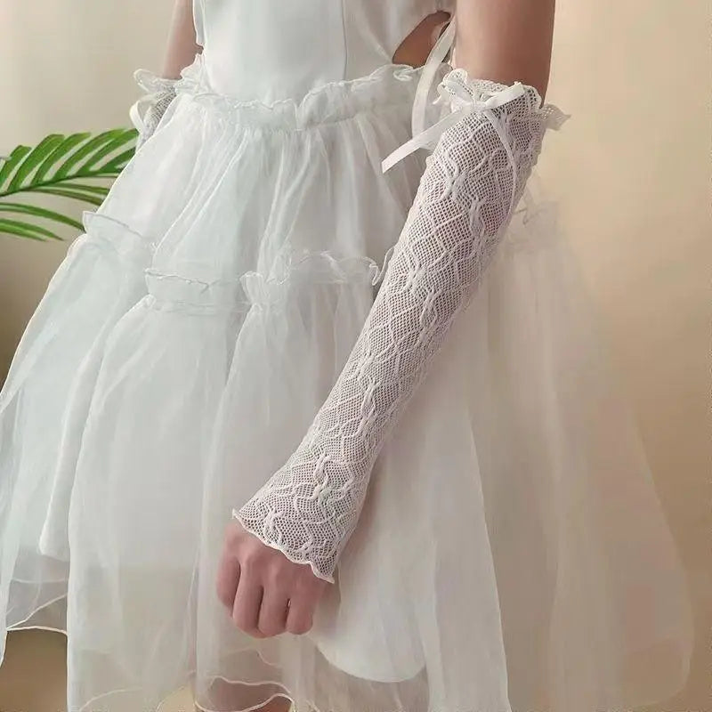 Y2k Lolita Lace Ruffle Gloves Fingerless Mittens
