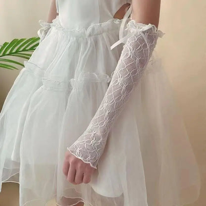 Y2k Lolita Lace Ruffle Gloves Fingerless Mittens