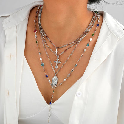 2000's Layered Rhinestone Cross Crystal Necklace