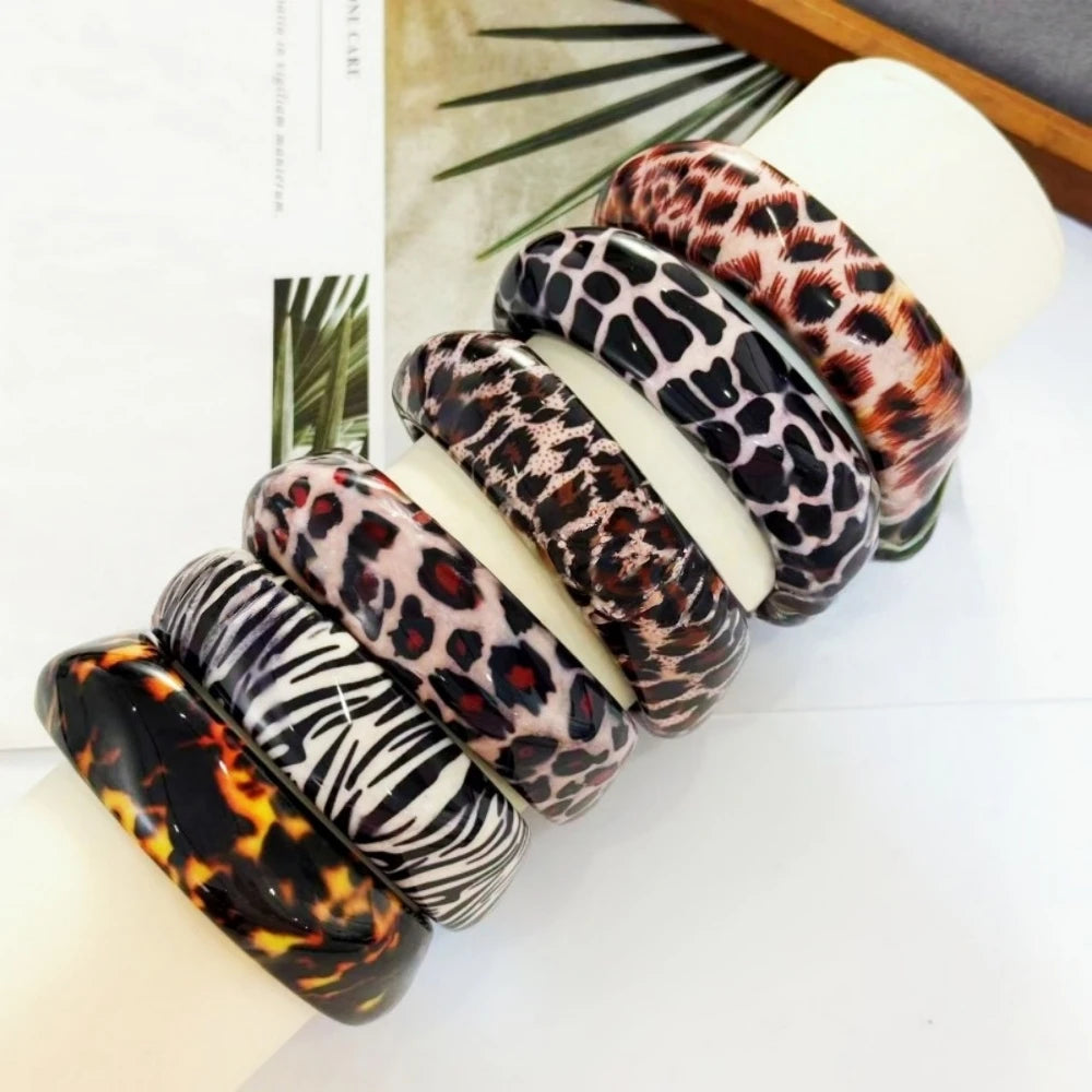 Y2K Leopard & Zebra Chunky Resin Bangle Set