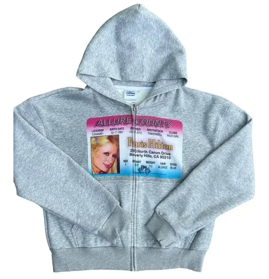 Y2K Dollar Print Streetwear Zip-Up