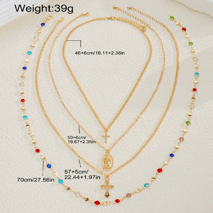 2000's Layered Rhinestone Cross Crystal Necklace