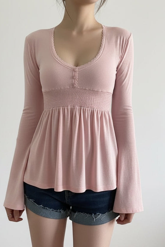 Y2k Button Up Babydoll Top