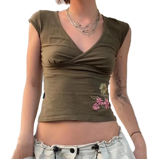 Y2K Floral V-Neck
