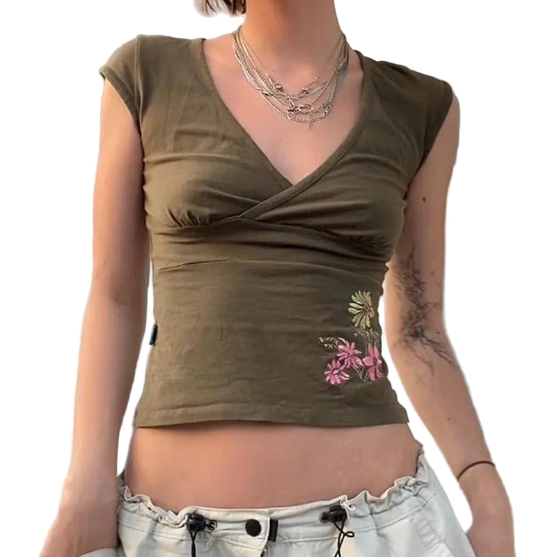 Y2K Floral V-Neck