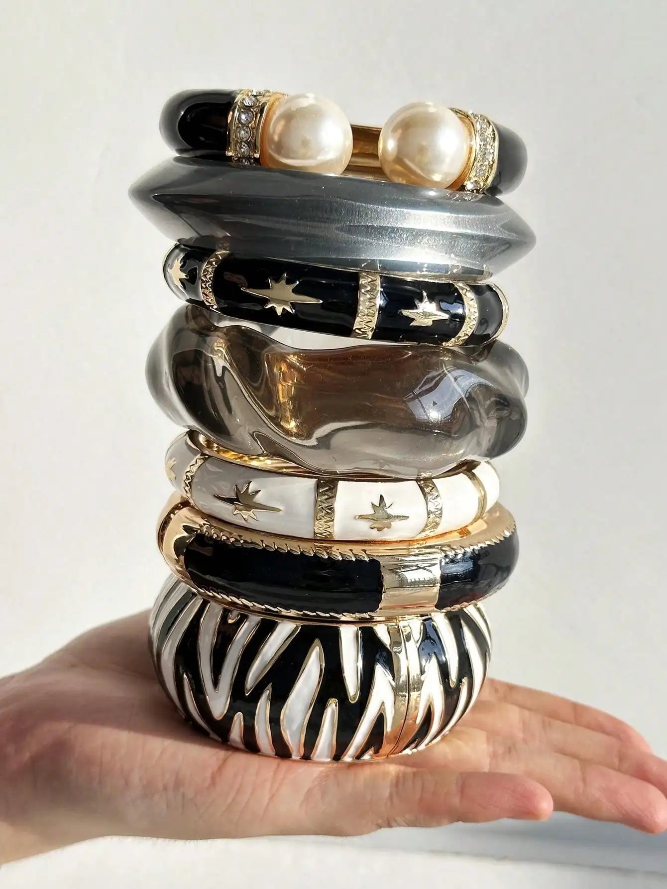 Y2K Chunky Bangle Zebra Resin Stack Set
