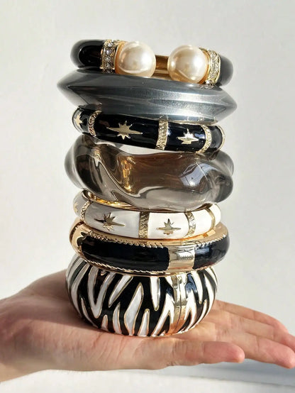 Y2K Chunky Bangle Zebra Resin Stack Set