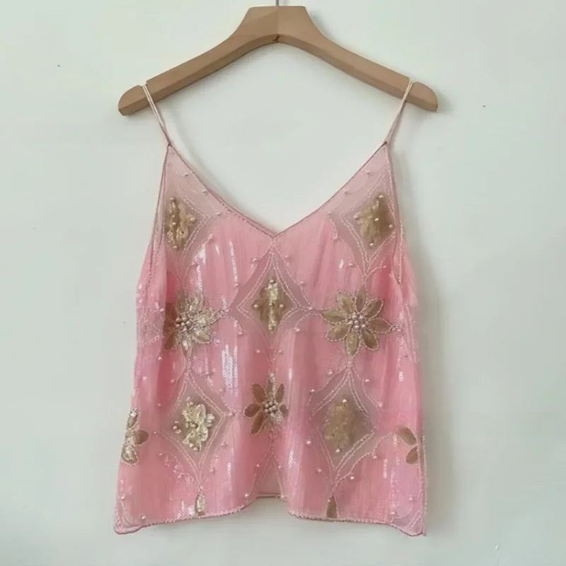 Y2K 2000's See-Through Sequin Top