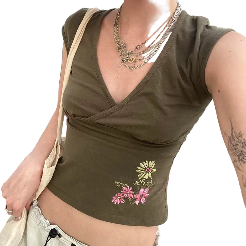 Y2K Floral V-Neck