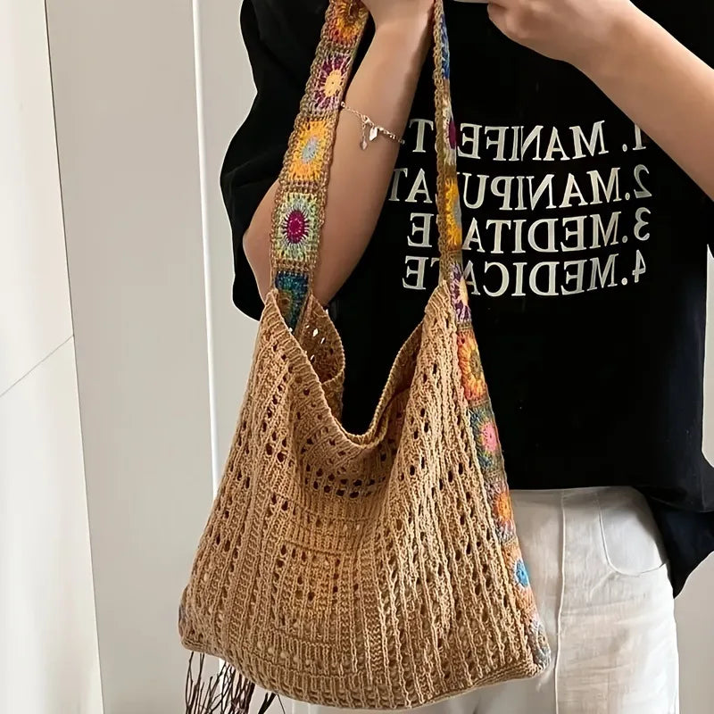 Boho Crochet Floral Bag