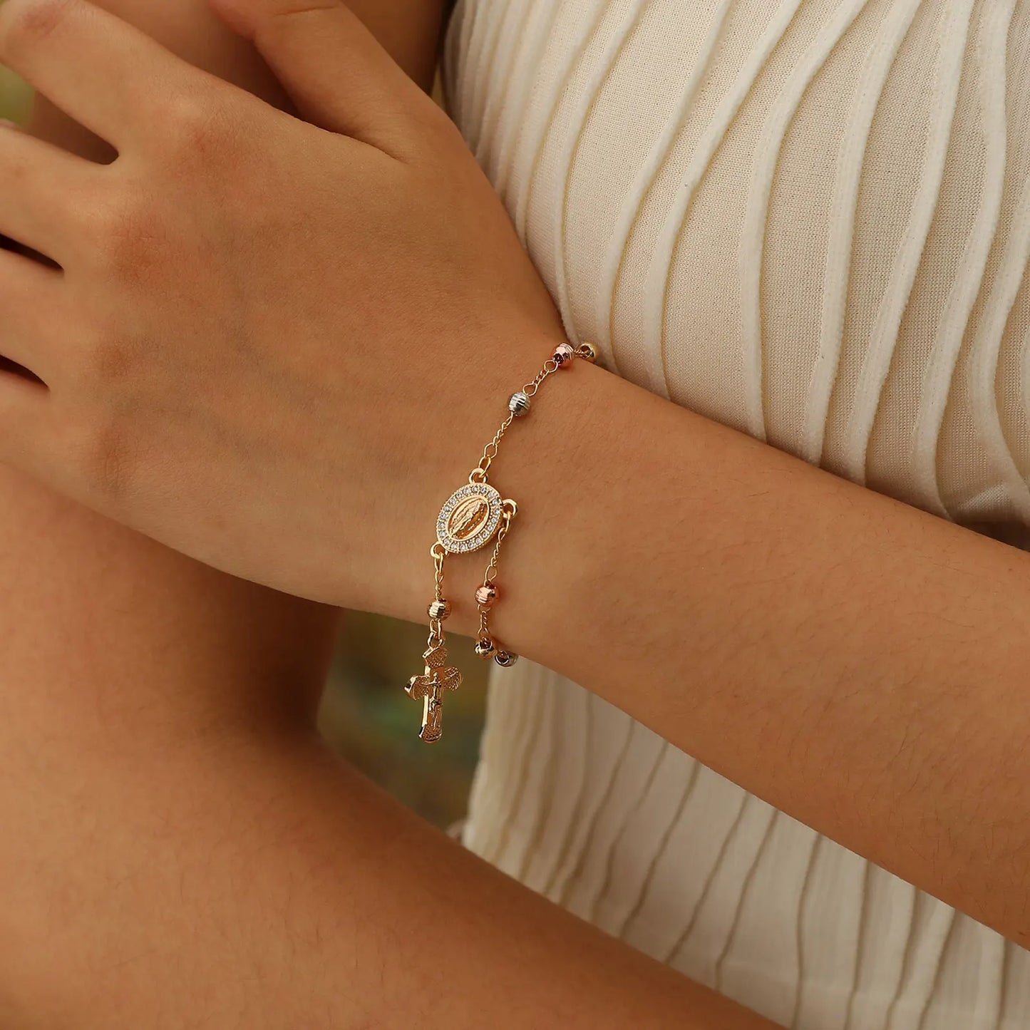 Y2K Gold Cross Charm Bracelet
