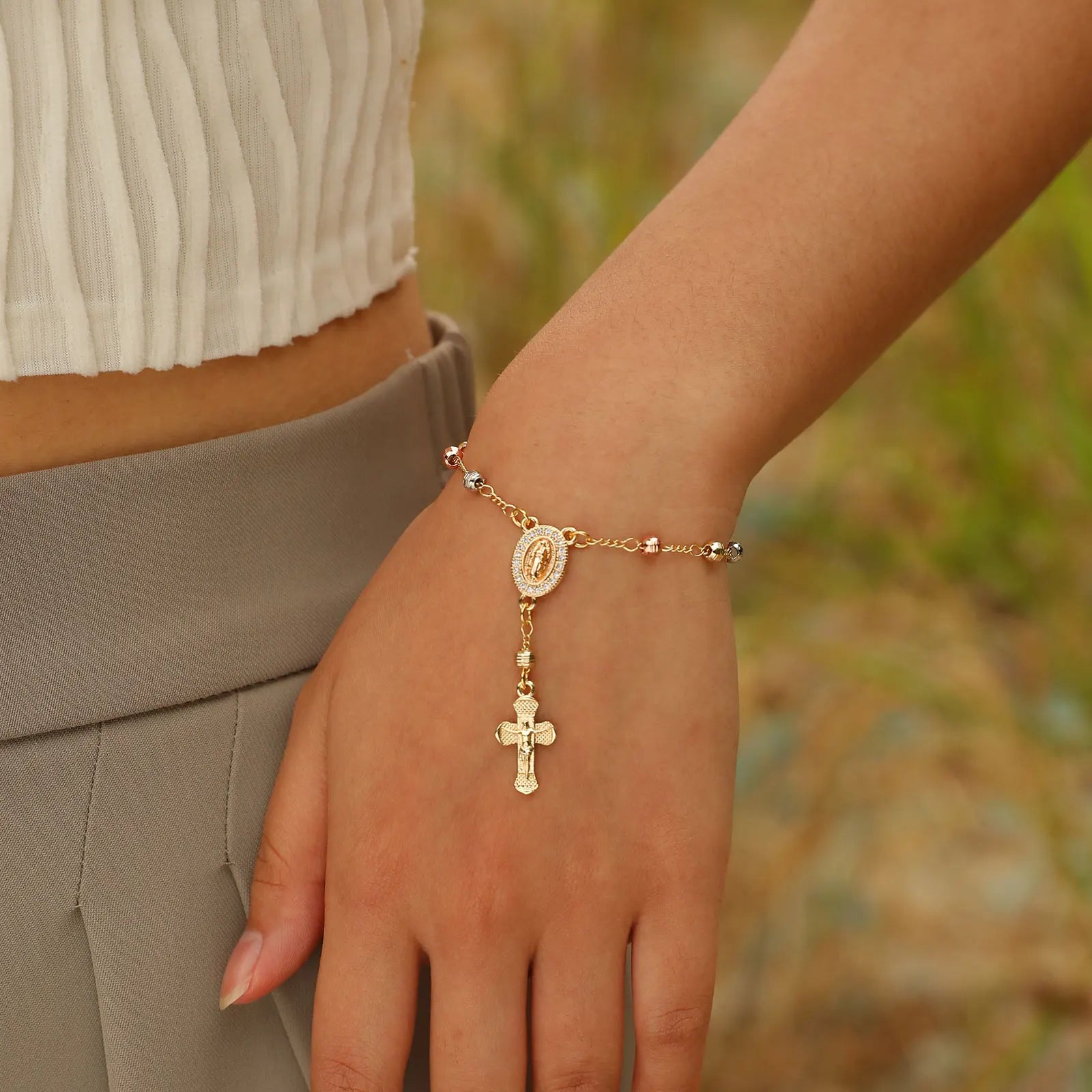 Y2K Gold Cross Charm Bracelet