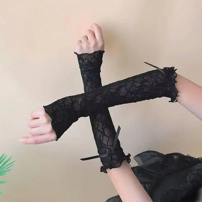 Y2k Lolita Lace Ruffle Gloves Fingerless Mittens