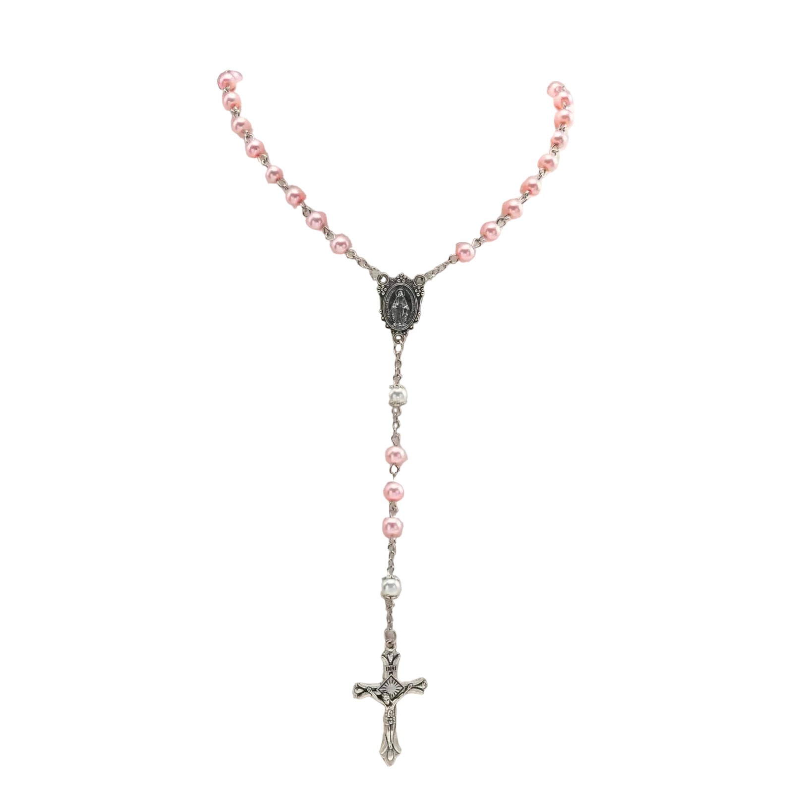 Pink Beaded Cross Pendant Necklace
