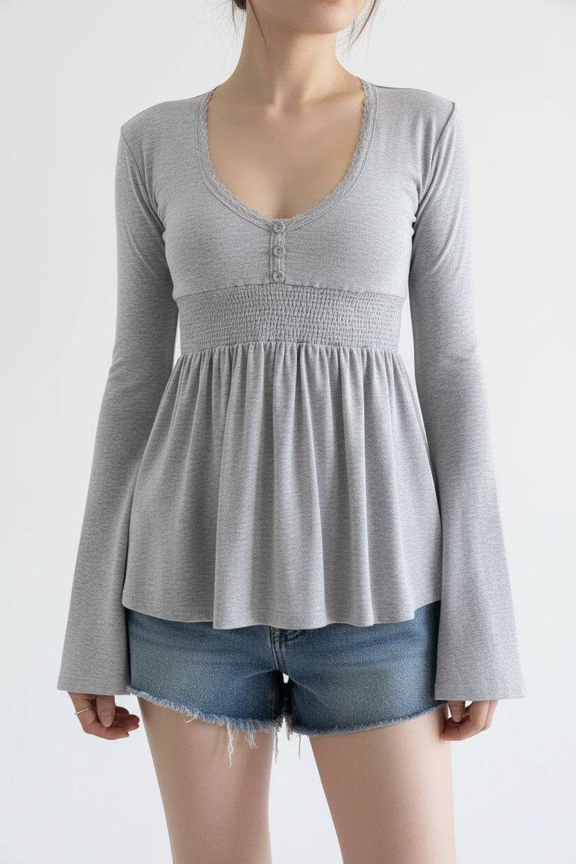 Y2k Button Up Babydoll Top
