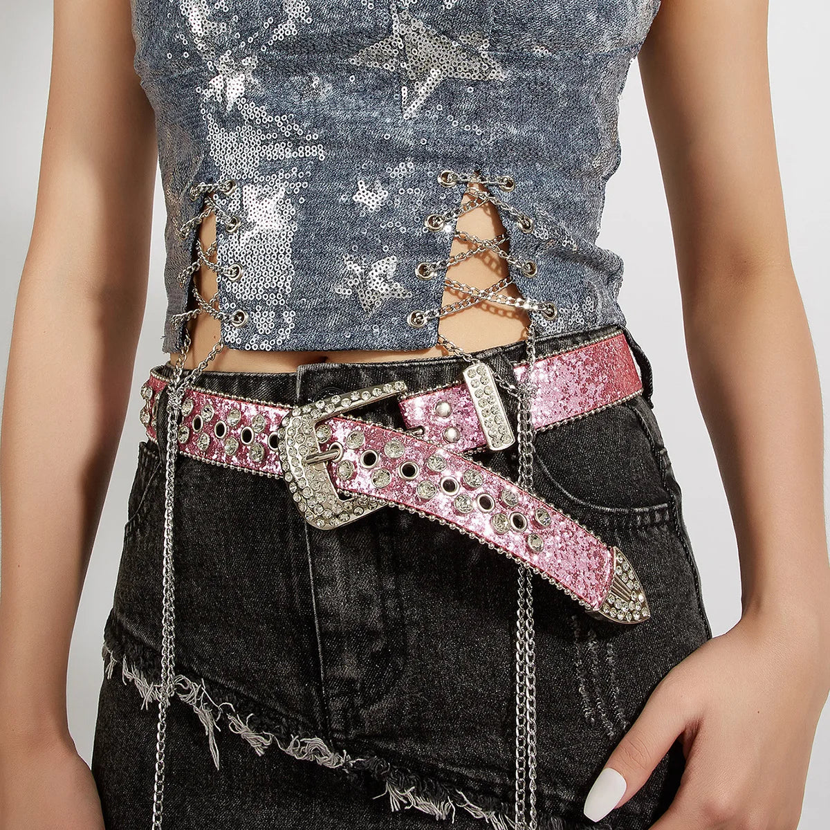 Y2K Studded Rhinestone Belt