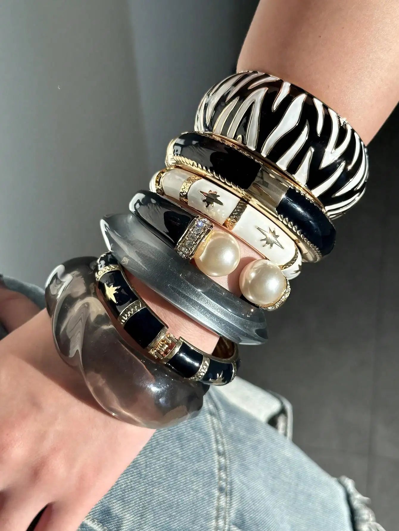 Y2K Chunky Bangle Zebra Resin Stack Set