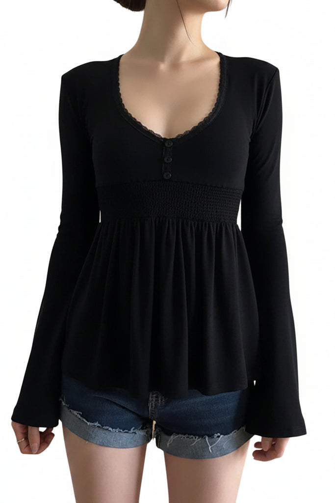 Y2k Button Up Babydoll Top