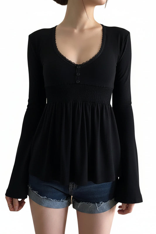 Y2k Button Up Babydoll Top