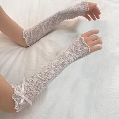 Y2k Lolita Lace Ruffle Gloves Fingerless Mittens