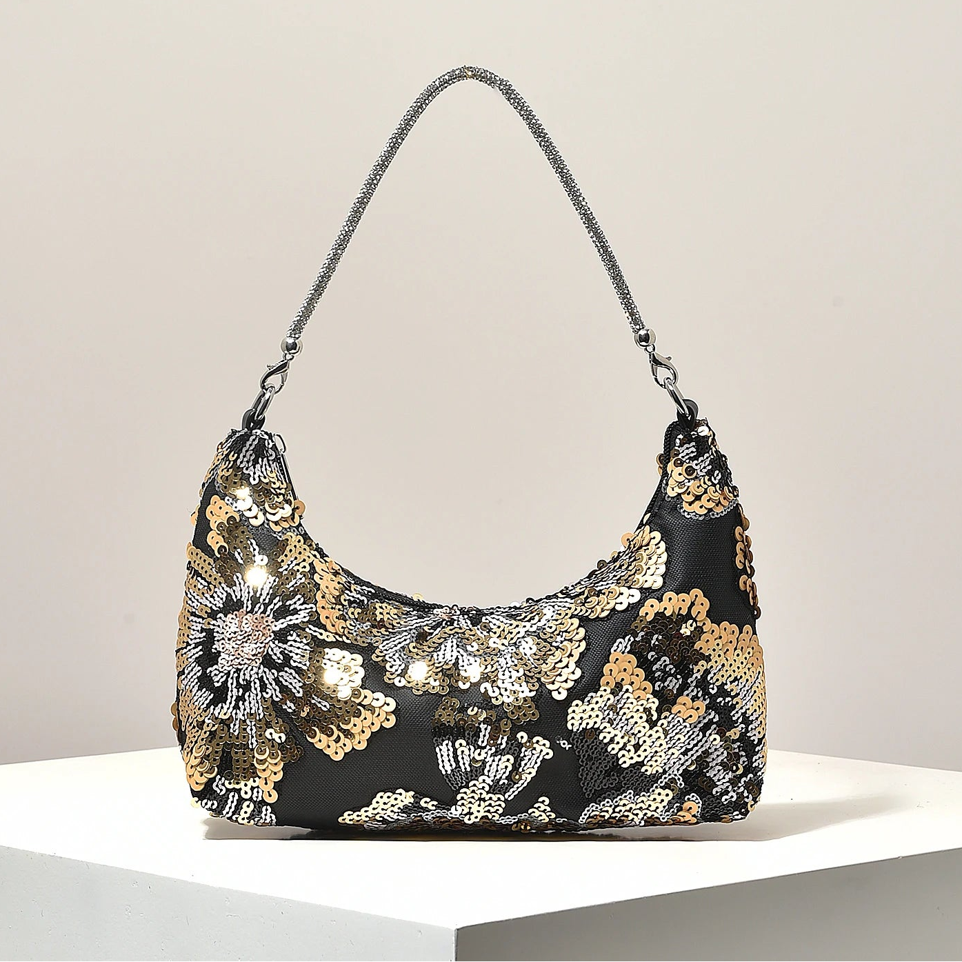 Y2K 2000's Sequin Floral Shoulder Bag