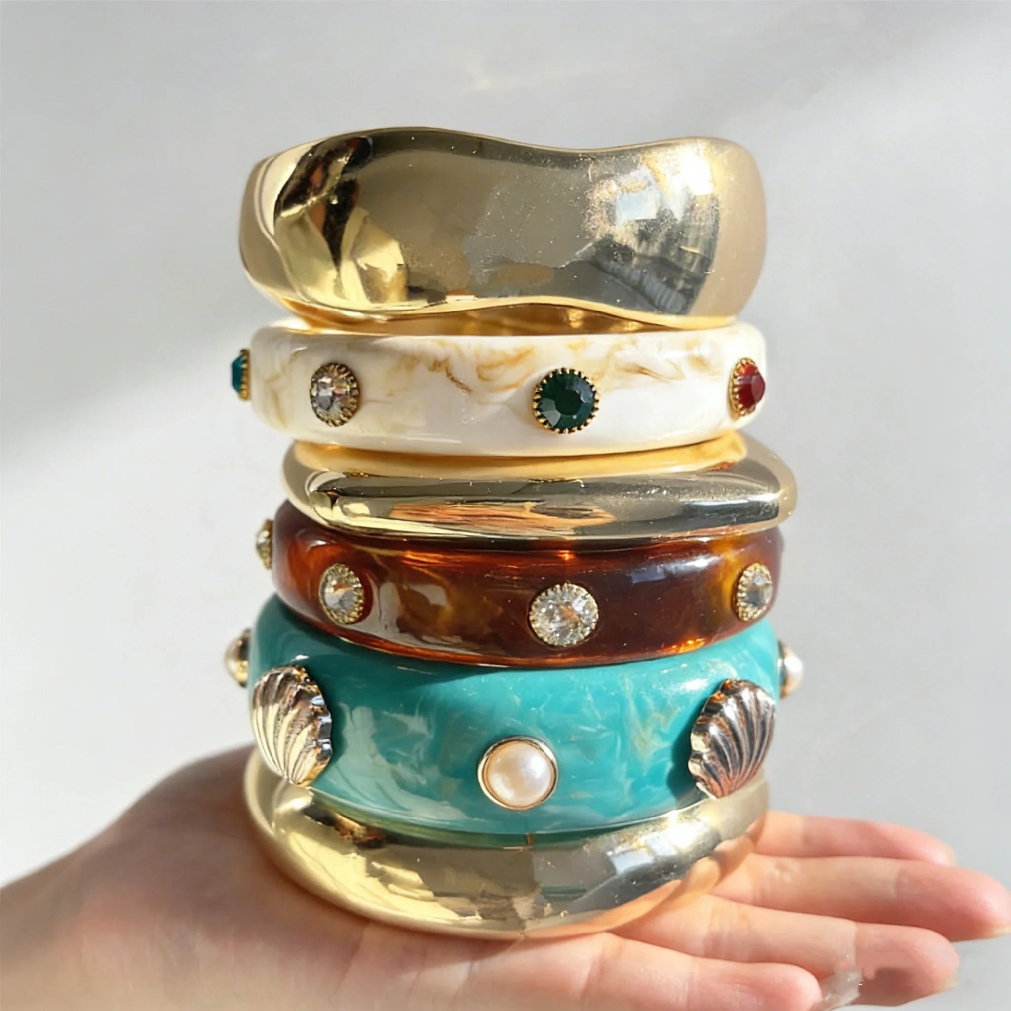 Vintage Ombré Rhinestone Pearl Bangles