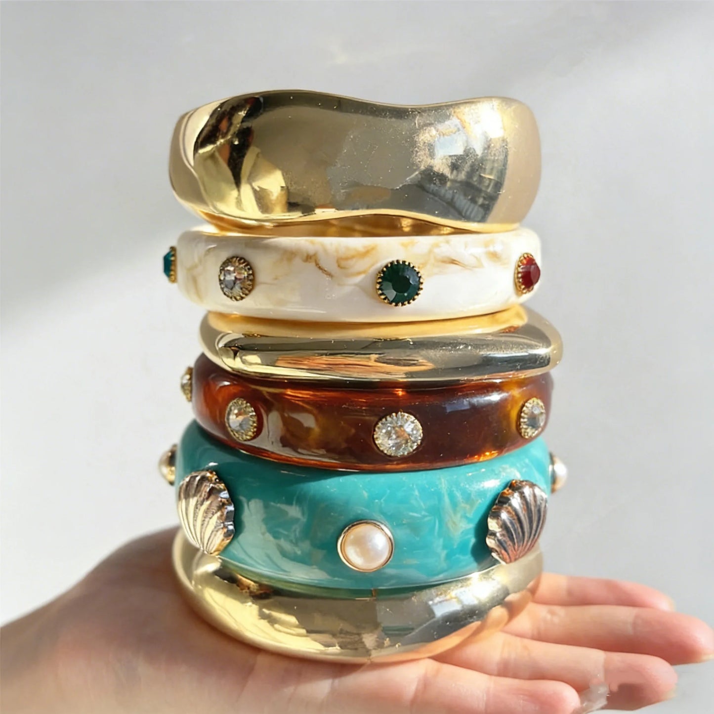 Vintage Ombré Rhinestone Pearl Bangles