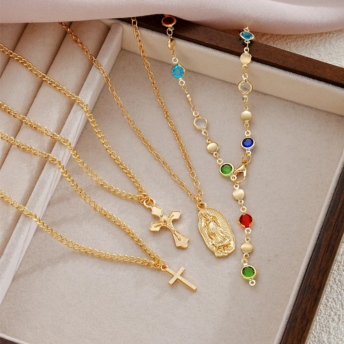 2000's Layered Rhinestone Cross Crystal Necklace