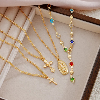 2000's Layered Rhinestone Cross Crystal Necklace