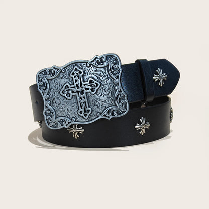Studded Belt For Men and Women Y2K Belt Metal Punk Rock Style Rivet Plus Size Leather Belts with Cross Rivet for Jeans Pants