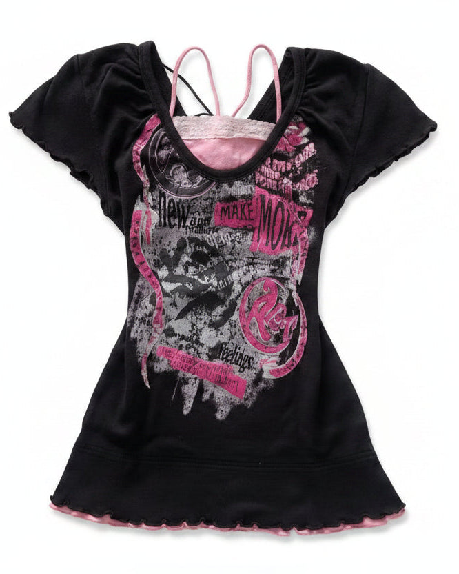 Y2K Grunge Layered Graphic Top