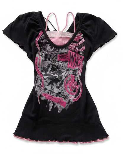 Y2K Grunge Layered Graphic Top