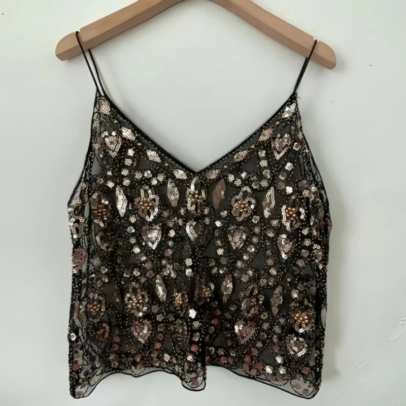 Y2K 2000's See-Through Sequin Top