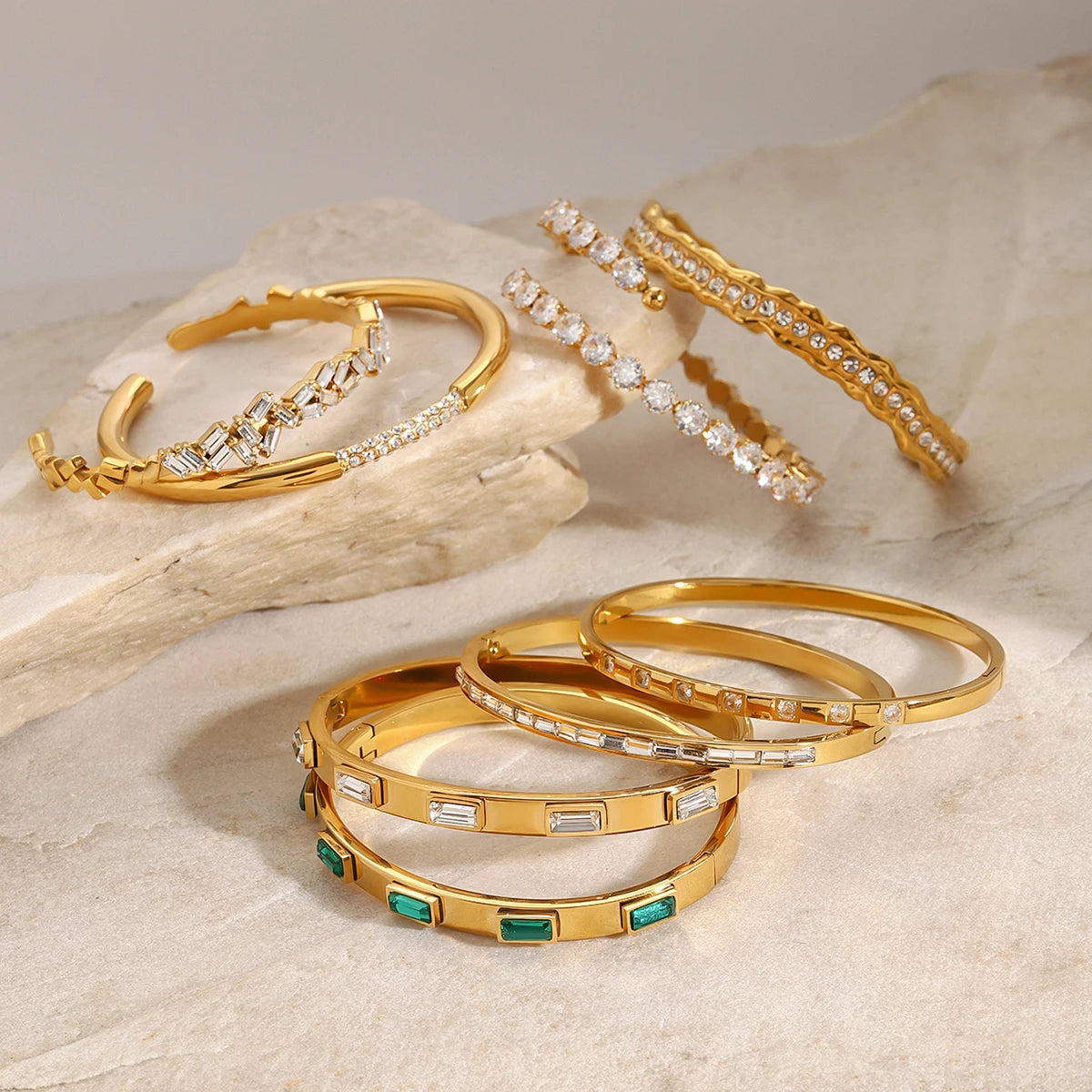 Luxury Layered Green & Gold Bangles