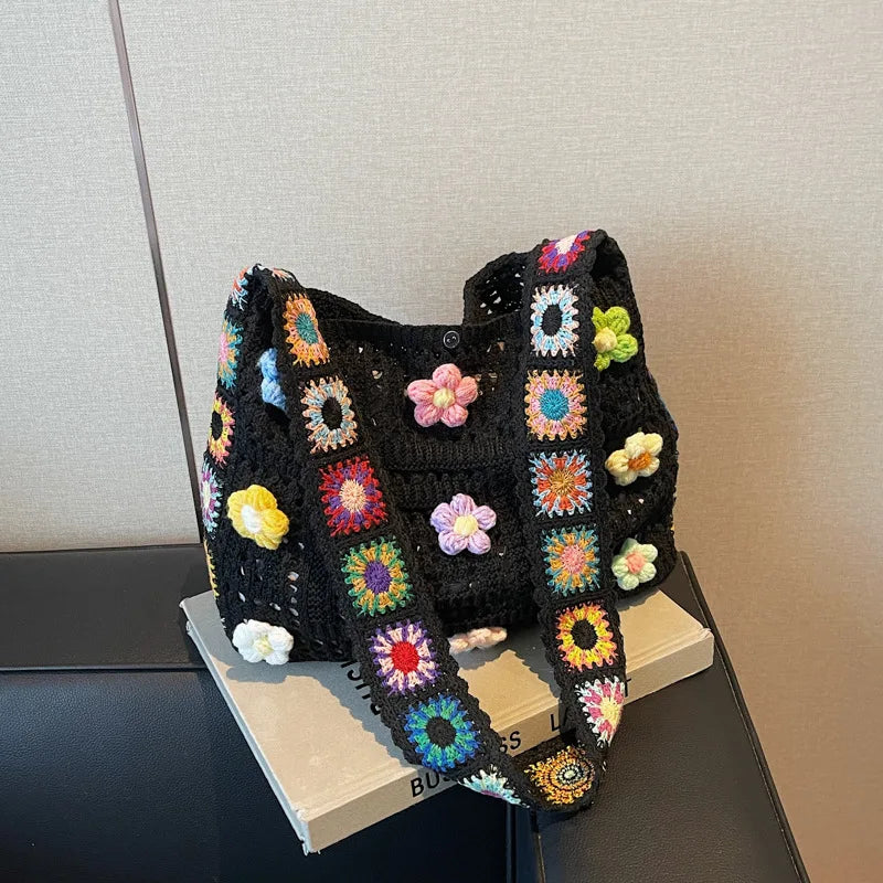 Boho Crochet Floral Bag