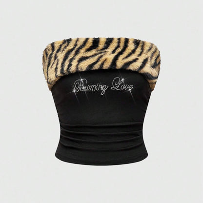 Y2K Rhinestone Leopard Print Tube Top