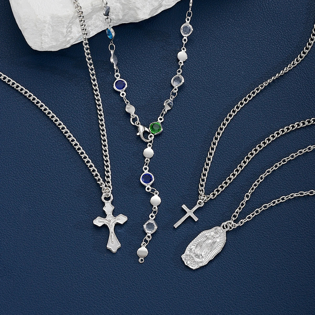 2000's Layered Rhinestone Cross Crystal Necklace