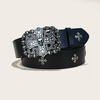 Studded Belt For Men and Women Y2K Belt Metal Punk Rock Style Rivet Plus Size Leather Belts with Cross Rivet for Jeans Pants