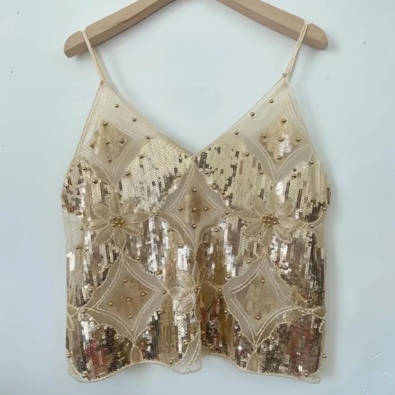 Y2K 2000's See-Through Sequin Top