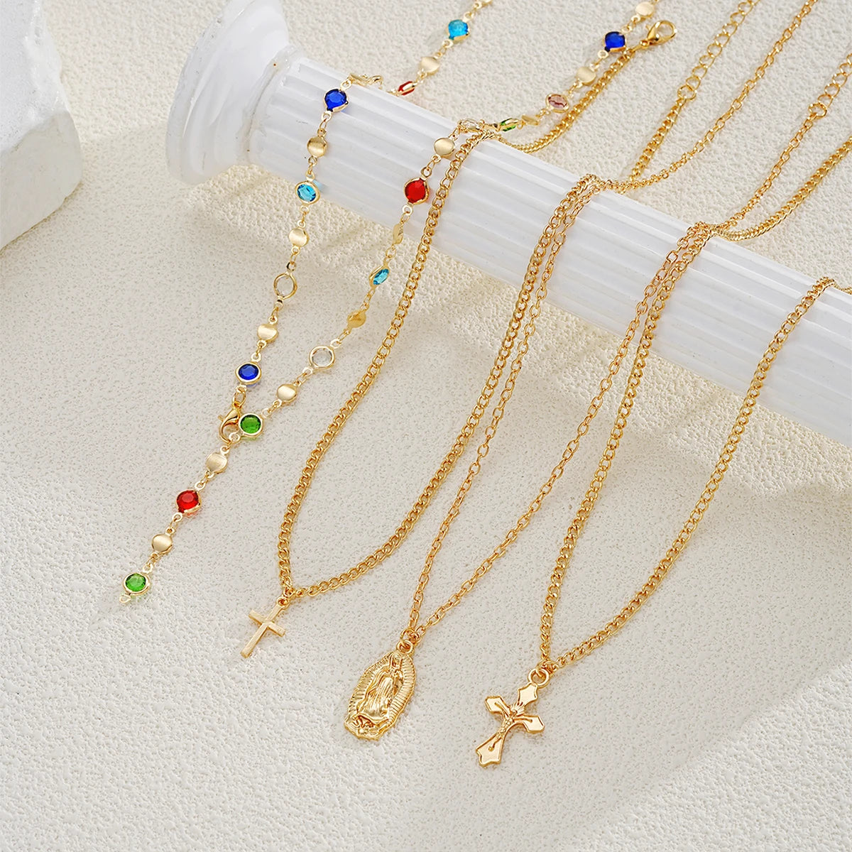 2000's Layered Rhinestone Cross Crystal Necklace