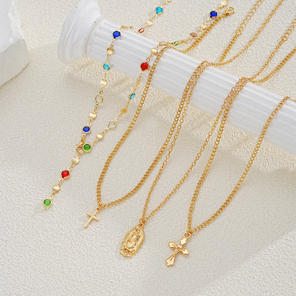 2000's Layered Rhinestone Cross Crystal Necklace