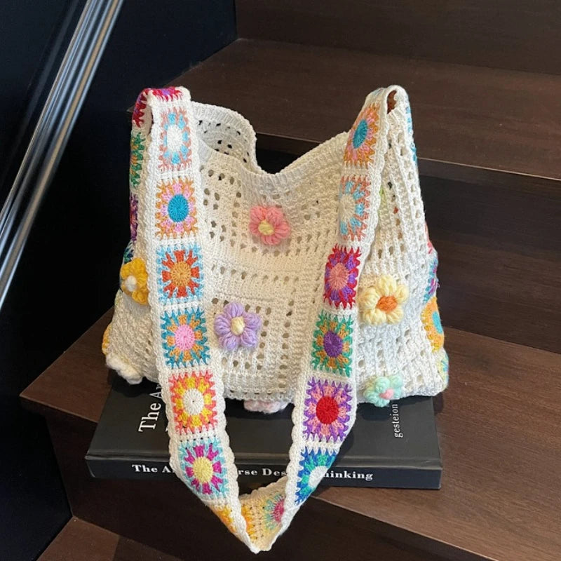 Boho Crochet Floral Bag